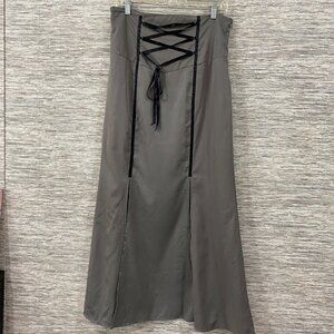 🖤 XL Black Satin Corset-Lace Maxi Skirt – High Slit Flap Detail  Gothic / Domme